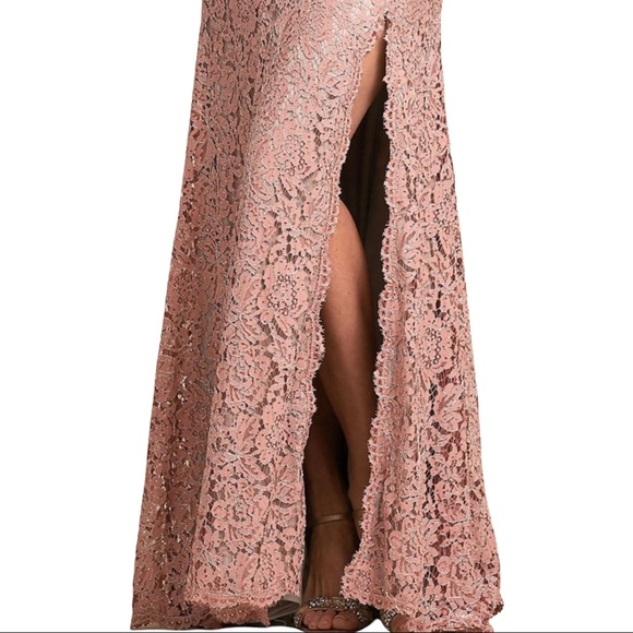 New Terani Couture x BHLDN Ceres 8 / M Pink Silver Allover Lace Rhinestone Gown - Picture 6 of 10
